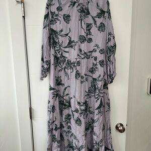 a new day Lavender Long Sleeve Floral Tiered Maxi Dress with Black Floral Print